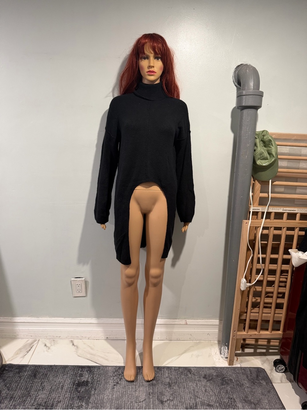 BCBGMaxAzria Black Turtleneck High-Slit Sweater